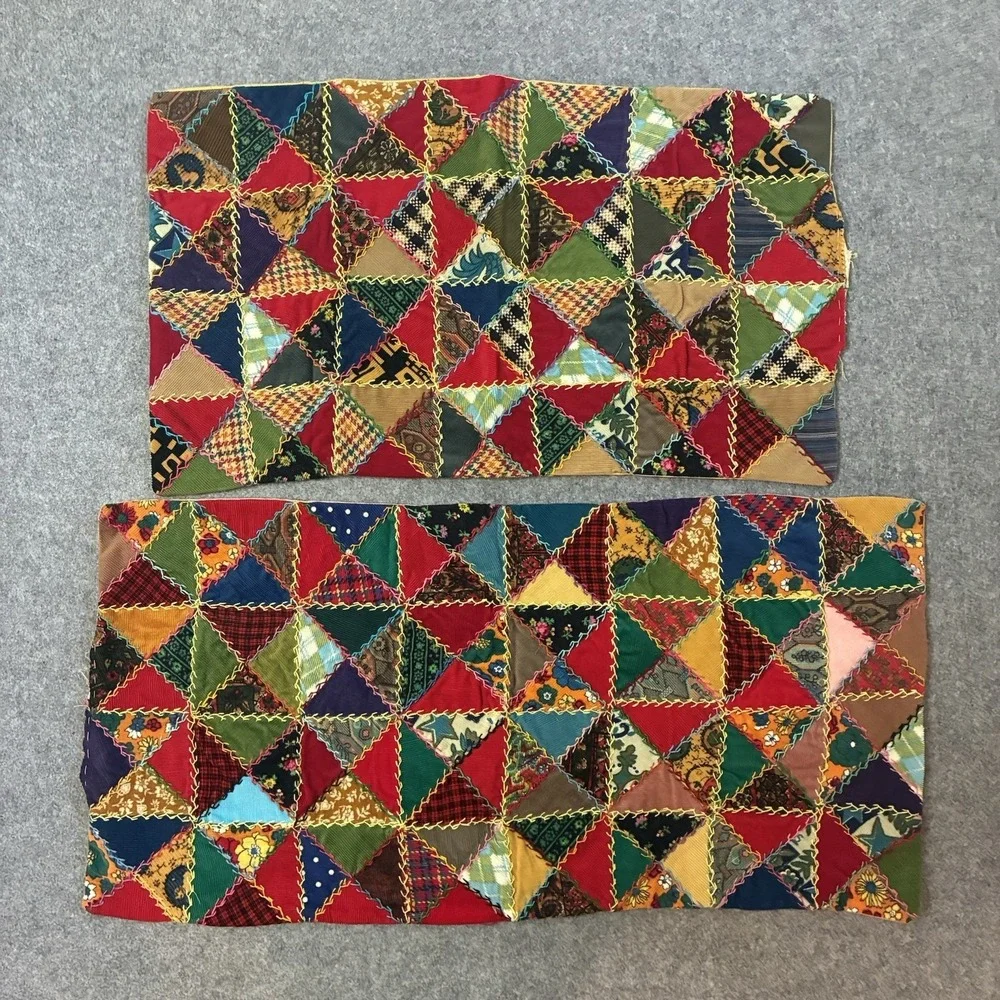 Vintage Crazy Quilt Patchwork Pillow Sham Cover Throw Set Cottagecore Top Boho
